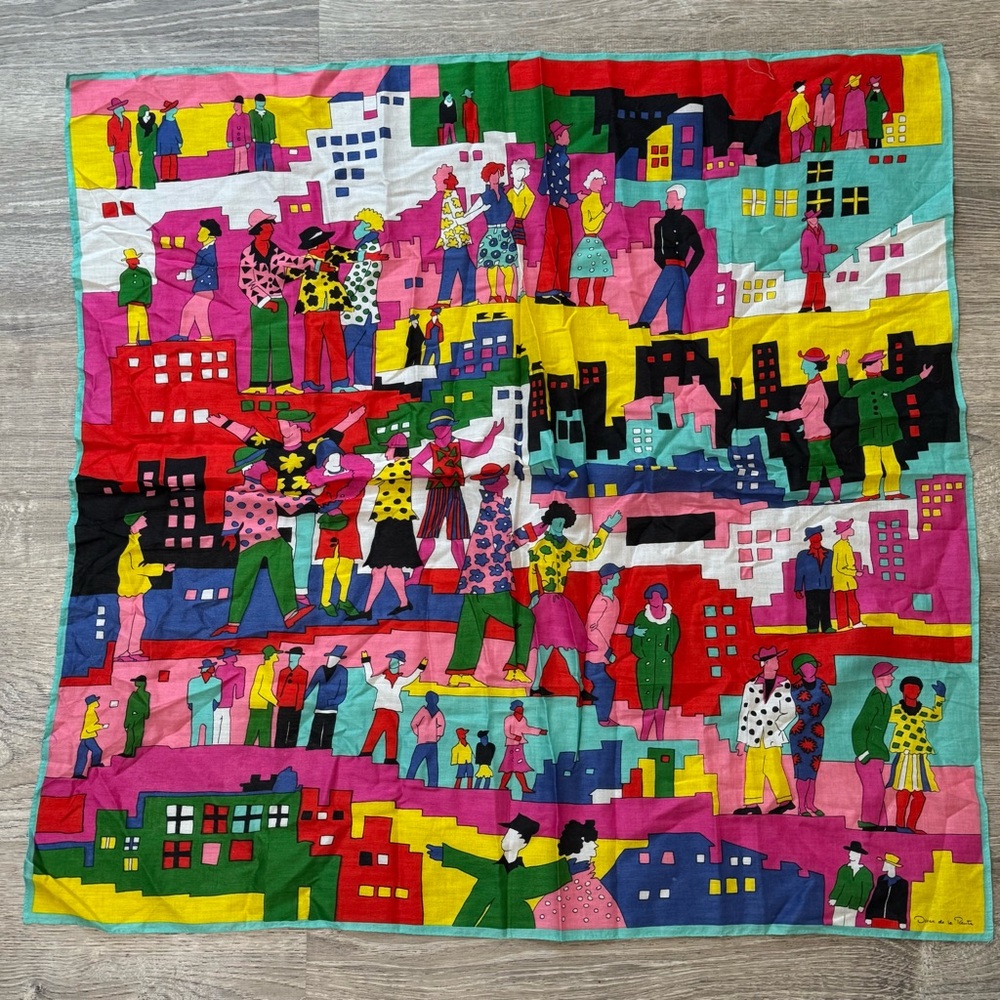 Oscar de la Renta silk scarf City town people rare square abstract